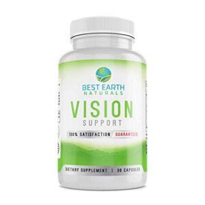 best earth naturals vision support formula supplement with eye vitamins, lutein, vitamin a, quercetin and more – 30 count