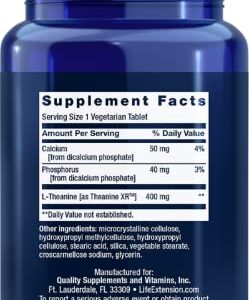 Life Extension Theanine XR Stress Relief – Stay Calm in The Face of Daytime Stress – Gluten-Free – Non-GMO – Vegetarian – 30 Vegetarian Tablets