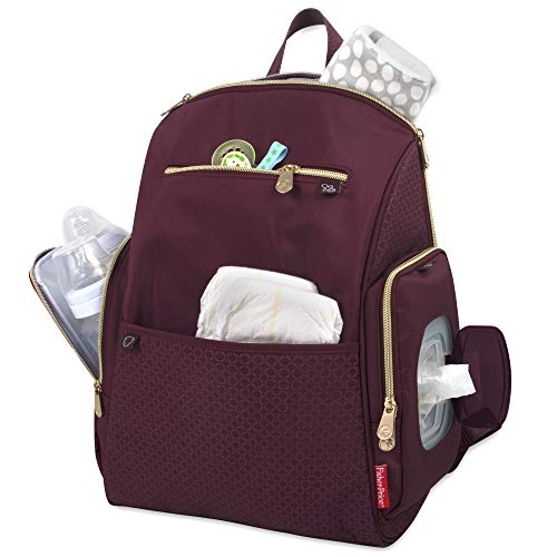 Fisher-Price Fastfinder Gemma Diaper Bag Backpack with Portable Changing Pad, Stroller Straps (Burgundy)