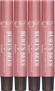 burt’s bees lip balm easter basket stuffers, moisturizing lip shimmer for women, with vitamin e & coconut oil, 100% natural, peony, 0.09 ounce (4 pack)