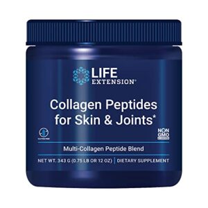 life extension collagen peptides for skin & joints – hydrolyzed multi-collagen complex type i, ii & iii unflavored powder for healthy bone, joint and skin care – gluten-free, non-gmo – 12 oz