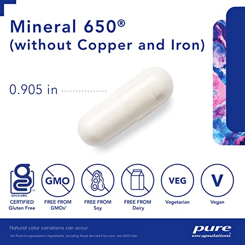 Pure Encapsulations Mineral 650 Without Copper & Iron | Hypoallergenic Combination of Balanced Chelated|Minerals | 180 Capsules