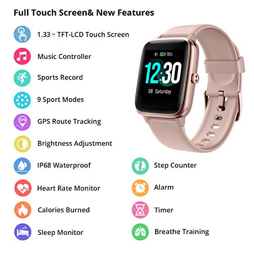 Fitpolo Smart Watch for Android Phones Compatible with iPhone IP68 Swimming Waterproof Smartwatch Fitness Tracker Fitness Watch Heart Rate Monitor Smart Watches for Women (Pink)