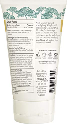 Burt's Bees Natural Acne Solutions Pore Refining Cleansing Scrub, Exfoliating Face Wash for Oily Skin, 4 Oz (Package May Vary)