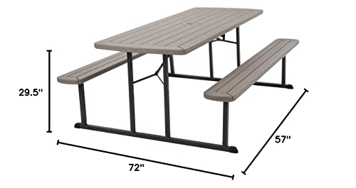 COSCO Outdoor Living 6 ft. Folding Picnic Table, Taupe Wood Grain with Brown Legs