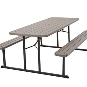 COSCO Outdoor Living 6 ft. Folding Picnic Table, Taupe Wood Grain with Brown Legs