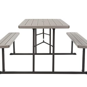 COSCO Outdoor Living 6 ft. Folding Picnic Table, Taupe Wood Grain with Brown Legs