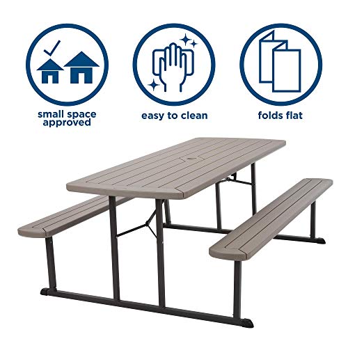 COSCO Outdoor Living 6 ft. Folding Picnic Table, Taupe Wood Grain with Brown Legs