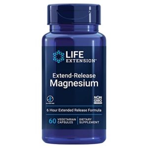 life extension extend-release magnesium – prolonged cardiovascular & bone health support – gluten-free – non-gmo – vegetarian – 60 vegetarian capsules