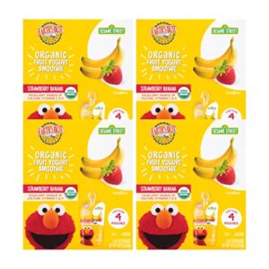 earth’s best organic kids snacks, sesame street toddler snacks, organic fruit yogurt smoothie for toddlers 2 years and older, strawberry banana, 4.2 oz resealable pouch (pack of 16)