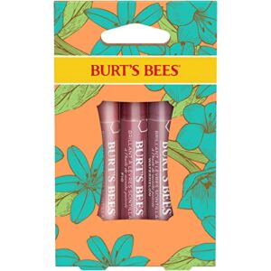 burt’s bees lip balm easter basket stuffers, 3 nourishing lip care shimmers for all day glow, kissable color spring gift set -peony, fig & rhubarb (packaging may vary)