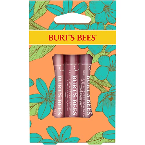 Burt's Bees Lip Balm Easter Basket Stuffers, 3 Nourishing Lip Care Shimmers for All Day Glow, Kissable Color Spring Gift Set -Peony, Fig & Rhubarb (Packaging May Vary)