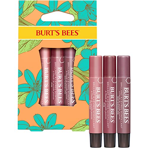 Burt's Bees Lip Balm Easter Basket Stuffers, 3 Nourishing Lip Care Shimmers for All Day Glow, Kissable Color Spring Gift Set -Peony, Fig & Rhubarb (Packaging May Vary)