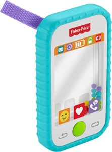 fisher price baby toy hashtag selfie fun phone 3-in-1 rattle mirror & bpa-free teether for sensory & fine motor skill development