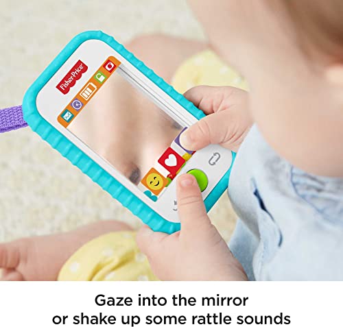 Fisher Price Baby Toy Hashtag Selfie Fun Phone 3-In-1 Rattle Mirror & Bpa-Free Teether for Sensory & Fine Motor Skill Development