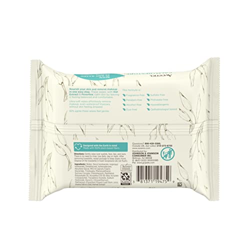 Aveeno Calm + Restore Nourishing Makeup Remover Face Wipes, 100% Plant-Based Cloth, Fragrance-Free Facial Towelettes with Oat Extract & Calming Feverfew, Hypoallergenic, 25 ct