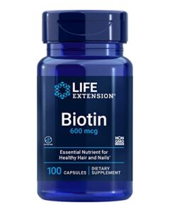 life extension biotin 600 mcg vitamin b7 support supplement for beautiful hair, nails & beyond – gluten-free, non-gmo – 100 capsules
