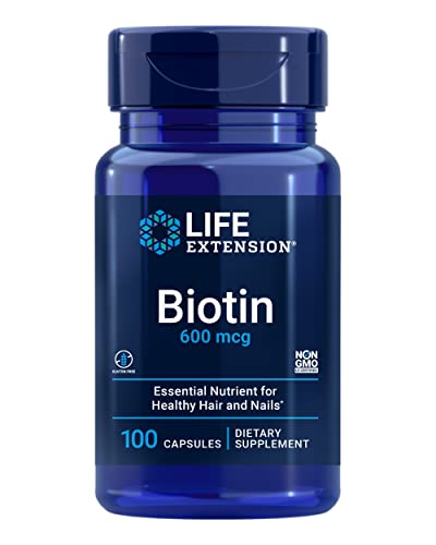 Life Extension Biotin 600 mcg Vitamin B7 Support Supplement for Beautiful Hair, Nails & Beyond – Gluten-Free, Non-GMO - 100 Capsules