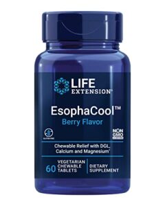 life extension esophacool – gut health supplements with calcium, magnesium & dgl licorice root extract for healthy digestion stomach relief & ph balance – gluten-free, vegetarian – 60 chewable tablets