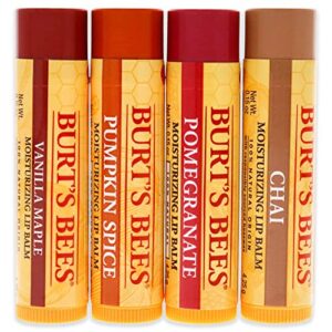 Burts Bees 100% Natural Moisturizing Lip Balm, Winter Variety Pack, Chai Tea, Pumpkin Spice, Vanilla Maple, Pomegranate, 4 Tubes of Lip Balm, 0.15 Ounce (Pack of 4)