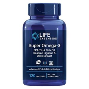 super omega-3 epa/dha fish oil, sesame lignans & olive extract – for heart & brain health – for inflammation & cholesterol management – gluten-free, non-gmo – lemon flavor 120 softgels