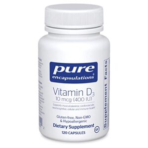 pure encapsulations vitamin d3 10 mcg (400 iu) | hypoallergenic support for bone, breast, cardiovascular, colon and immune health | 120 capsules