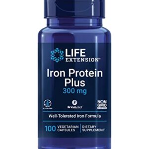 Life Extension Iron Protein Plus – Highly Absorbable Form of Irons Supplement for Red Blood Cell & Protein Production – Once Daily - Gluten-Free, Non-GMO, Vegetarian – 100 Capsules