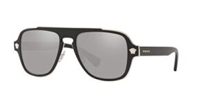 versace man sunglasses black frame, light grey mirror silver lenses, 56mm