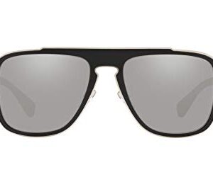 Versace Man Sunglasses Black Frame, Light Grey Mirror Silver Lenses, 56MM