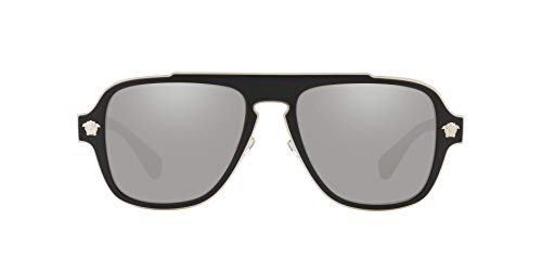 Versace Man Sunglasses Black Frame, Light Grey Mirror Silver Lenses, 56MM