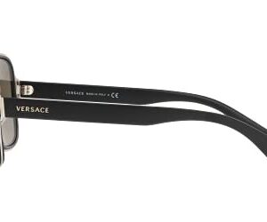 Versace Man Sunglasses Black Frame, Light Grey Mirror Silver Lenses, 56MM