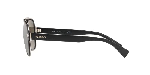 Versace Man Sunglasses Black Frame, Light Grey Mirror Silver Lenses, 56MM