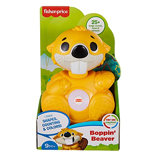 Fisher-Price Linkimals Boppin’ Beaver - UK English Edition, Light-up Musical Activity Toy for Baby, GXD79