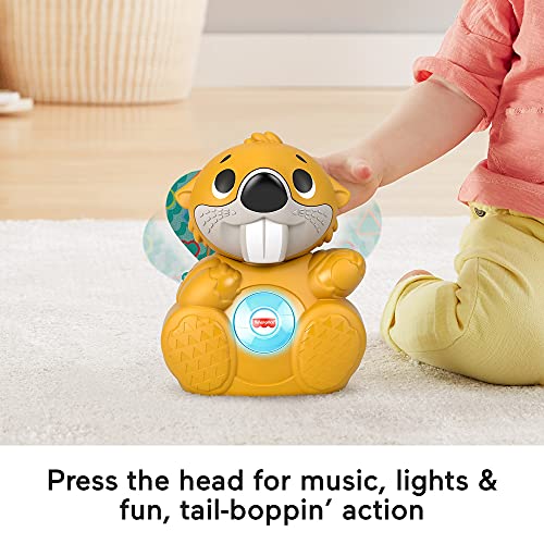 Fisher-Price Linkimals Boppin’ Beaver - UK English Edition, Light-up Musical Activity Toy for Baby, GXD79