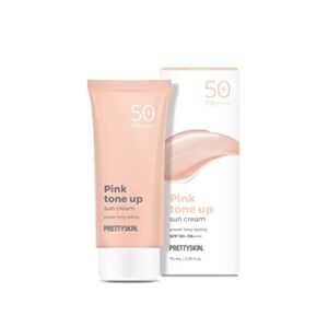 prettyskin power long-lasting facial sunscreen spf50+ / pa++++ 2.36 fl.oz.(70ml) zinc oxide | moisturizing and uv protection | shea butter, chamomile flower extract (pink tone-up)