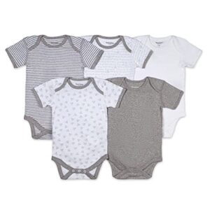 burt’s bees baby unisex baby bodysuits, 5-pack short & long sleeve one-pieces, 100% organic cotton infant and toddler rompers, heather grey prints, 3-6 months us
