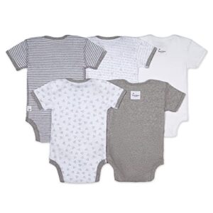 Burt's Bees Baby Unisex Baby Bodysuits, 5-pack Short & Long Sleeve One-pieces, 100% Organic Cotton infant and toddler rompers, Heather Grey Prints, 3-6 Months US