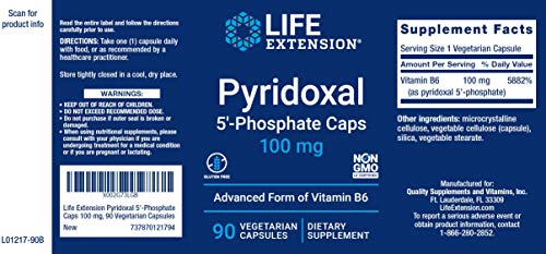 Life Extension Pyridoxal 5-Phosphate Caps 100 mg P5P, 90 Veg Capsules - Advanced Vitamin B6 Supplement