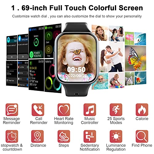 Smart Watch for Men Women, 2022 Fitness Tracker 1.69" Touch Screen Smartwatch Fitness Watch 25 Sports IP68 Waterproof, Heart Rate/Sleep Monitor/Pedometer/Calories, Activity Tracker for Android iPhone