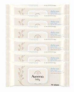 aveeno baby daily care wipes – cleanse gently and efficiently – baby wipes – baby essentials – 72 wipes, lid on each pack, pack of 6 (432 wipes in total)