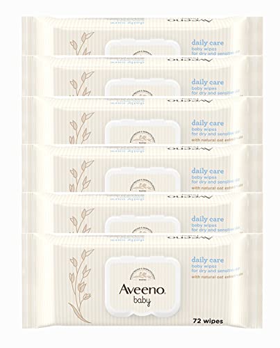 AVEENO Baby Daily Care Wipes - Cleanse Gently and Efficiently - Baby Wipes - Baby Essentials - 72 Wipes, Lid On Each Pack, Pack of 6 (432 Wipes in Total)