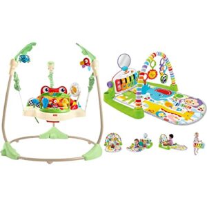 fisher-price rainforest jumperoo, freestanding baby activity center with lights, music, and toys fisher-price deluxe kick ‘n play piano gym, green, gender neutral (frustration free packaging)