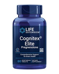life extension cognitex elite pregnenolone – brain health supplement for memory, focus & cognition – formula with phosphatidylserine, ashwagandha & sage extract, calcium + more – 60 vegetarian tablets