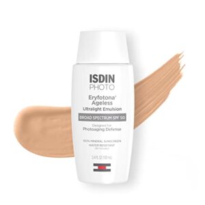 isdin eryfotona ageless sunscreen zinc oxide and 100% mineral tinted sunscreen spf 50+, 3.4 fl oz