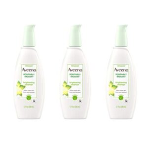 aveeno positively radiant brightening facial cleanser for sensitive skin, non-comedogenic, oil-free, soap-free & hypoallergenic, 6.7 fl oz, pack of 3