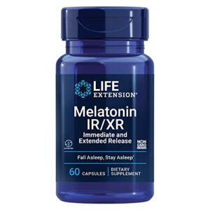 life extension melatonin ir/xr – immediate & extended-release melatonin – 7 hours support – for uninterrupted sleep patterns, stay asleep all night long – non-gmo, gluten-free – 60 capsules