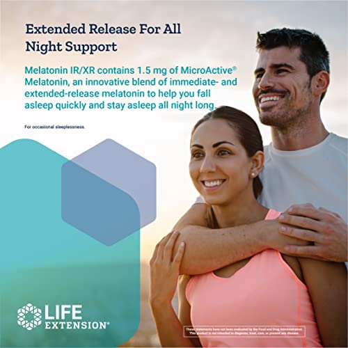 Life Extension Melatonin IR/XR - Immediate & Extended-Release Melatonin - 7 Hours Support - For Uninterrupted Sleep Patterns, Stay Asleep All Night Long - Non-GMO, Gluten-Free – 60 Capsules