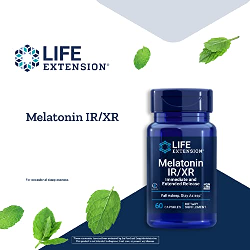 Life Extension Melatonin IR/XR - Immediate & Extended-Release Melatonin - 7 Hours Support - For Uninterrupted Sleep Patterns, Stay Asleep All Night Long - Non-GMO, Gluten-Free – 60 Capsules