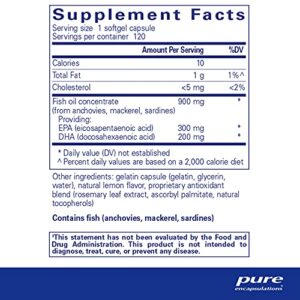 Pure Encapsulations EPA/DHA with Lemon | Ultra-Pure, Molecularly Distilled Fish Oil Concentrate with Lemon | 120 Softgel Capsules