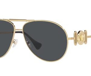 Versace Unisex Sunglasses Gold Frame, Dark Grey Lenses, 65MM